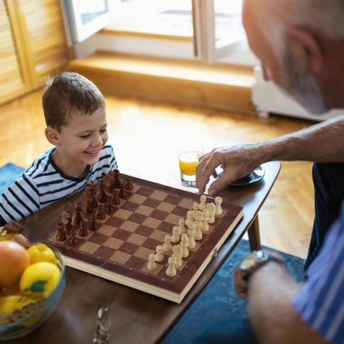 Jiubiaz Jeu d'échecs en bois, Échiquier pour adultes et enfants,Dames