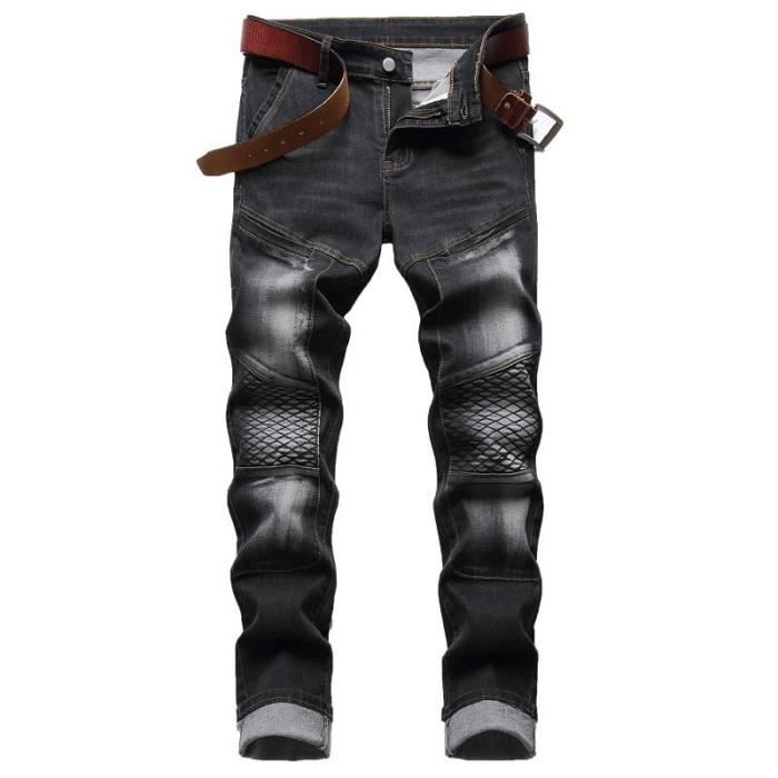 Jeans Moto Homme Slim Fit Stretch Pliss Pantalon en Jean Fashion