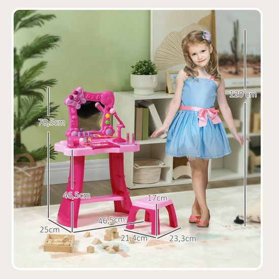 AIYAPLAY Coiffeuse Enfant 23 Pièces – Table Maquillage Avec Miroir LED, Musique & Eau – Rose – 3-6 Ans
