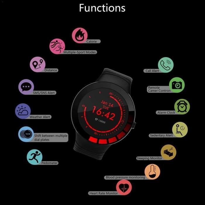 Montre de santé étanche, moniteur de sommeil Podomètre Compteur de pas pour  hommes femmes Android iOS