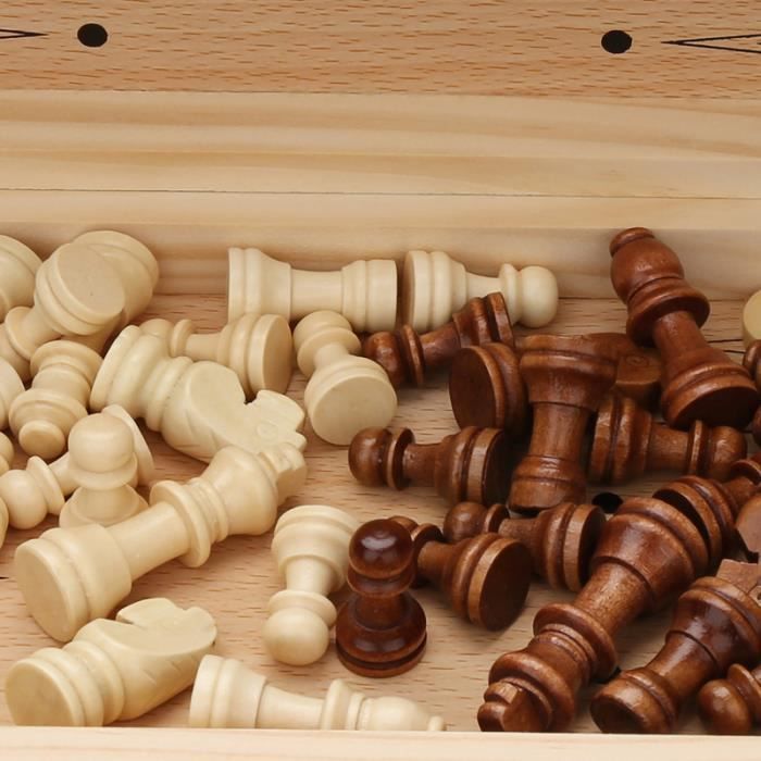 Coffret jeu d'échec en bois de 26 cm plateau pliable + 32 pions pas cher