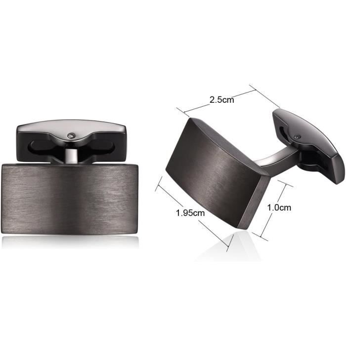 Boutons De Manchette Rectangle Acier Brossé - Pour Homme, Mariage Ou Bureau - Couleur Argent Noir