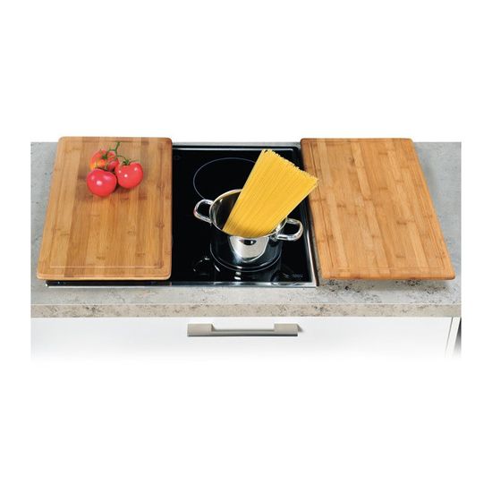 Grande Planche à Découper Bambou 75x55 Cm Avec Poignées + Tapis Silicone - Couvercle Cuisinière
