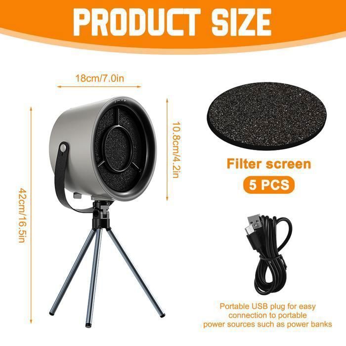 Hotte De Cuisine Portable à Ions Négatifs - 2 Vitesses, USB, Pour Barbecue Intérieur Ou Camping