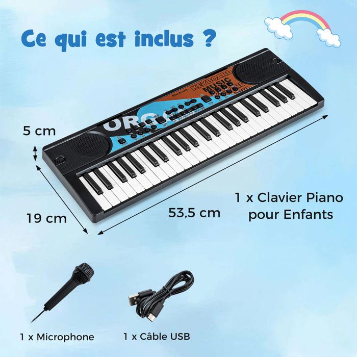 Piano Électronique 49 Touches Pour Débutant - Sons Variés, Démo, Enregistrement, Noir Moderne
