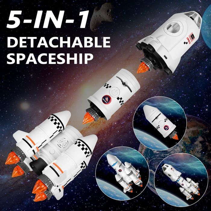 Siairo Fusée Jouet Espace Pour Enfants, Navette Spatiale De Vaisseau Spatial Avec Effets De Lumière Et De Son, Jouet Pour Garçons Et Filles, Kit De Jeu D'exploration D'astronautes