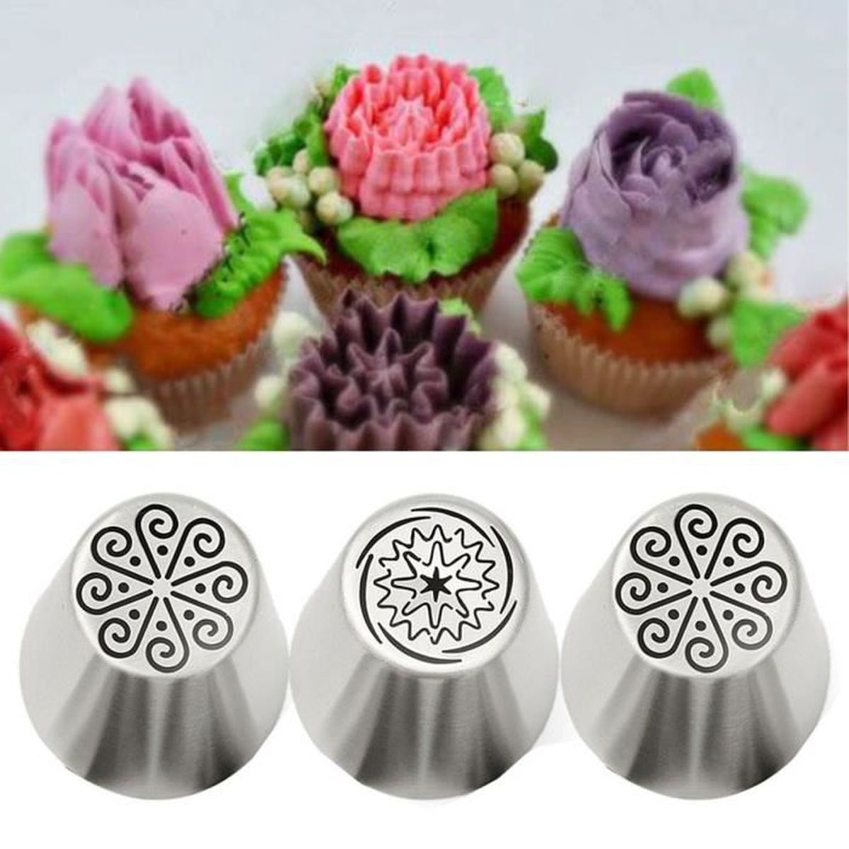 3pcs Gateau Douille Tuyauterie Tulipe Russe Patisserie Nozzle Inox Cuisine Outil Cdiscount Maison