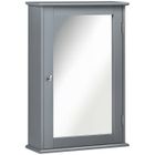 Armoire murale de salle de bain kleankin avec miroir - placard de rangement toilettes - 1 porte, 2 étagères - Verre et Bois gris