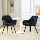 Lot de 2 Chaises de Salle à Manger avec Accoudoirs - Dossier Nid d'Abeille, Velours Noir - Pieds Métal - AINPECCA