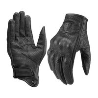 Gants de moto de moto d'été en cuir noir Protection des articulations en cuir fermeture facile au poignet pour hommes femmes M
