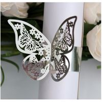 100pcs Rond de Serviette 3D Papillon en Papier Anneau de Serviette Boucle Décoration de Table pour Mariage Anniversaire Noël, Argent