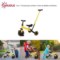 Tricycle HUOLE 3 en 1 pour enfant de 18 mois à 4 ans Jaune avec tige-poussoir