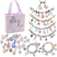 Kit de fabrication de bracelets à breloques, 99pcs Jouet Bijoux DIY Créatif Licorne/sirène, Bijoux Perles, Cadeau filles de 5-12