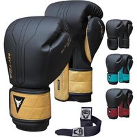 Gants de boxe - Noir / Or - Mytra Fusion BS-22, bandes de boxe Inclus, Gants de MMA, Muay Thai, Kick Boxing Hommes & Femmes 16 OZ