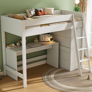 Lit mezzanine avec bureau et rangement 90x190 chêne blanchi Jacob | Maisons du Monde