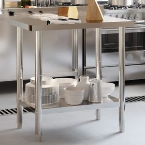 PLAN DE TRAVAIL ST5670 Table de travail de cuisine avec dosseret 82,5x55x93 cm inox 85670