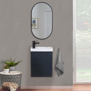 LAVE-MAIN Ensemble meuble lave-mains LISA gris avec miroir ovale Gris Foncé 21,5 cm