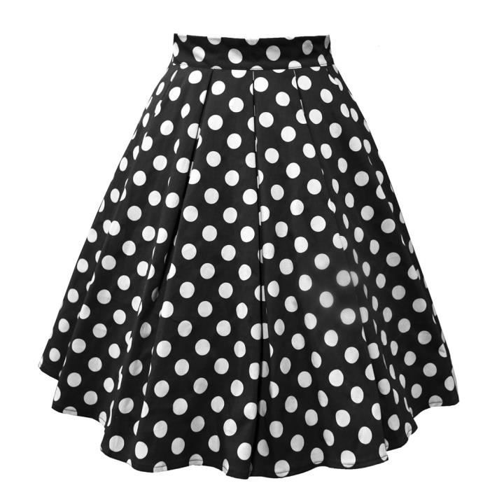 Jupe plissée vintage pour femme Jupe à pois imprimée A-line Jupes  mi-longues Noir - Cdiscount Prêt-à-Porter