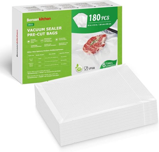 Vinabo 100 Sacs Sous Vide Alimentaire 20x30cm - Sacs Gaufrés Pour Machine De Mise Sous Vide