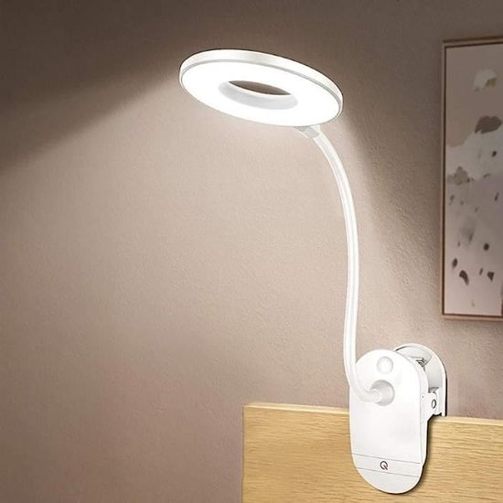 Lampe De Lecture LED Rechargeable Avec Pince - 3 Températures De Couleur, 5 Niveaux De Luminosité, Minuterie 30/60 Min - 6
