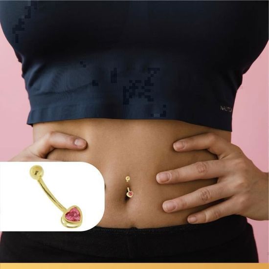Piercing Nombril 14K Or Véritable Avec CZ Brillant Rond - Barbell Anneau Ventre Or 14 Carats Femme Bijoux Corps