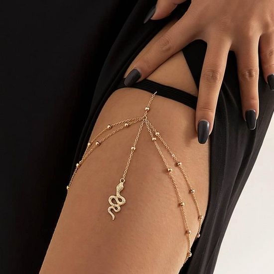 Chaîne De Cuisse Serpent Étincelante Or - Bijou Réglable Pour Femme - Pour Fête, Plage, Mariage - Accessoire Bikini Sexy