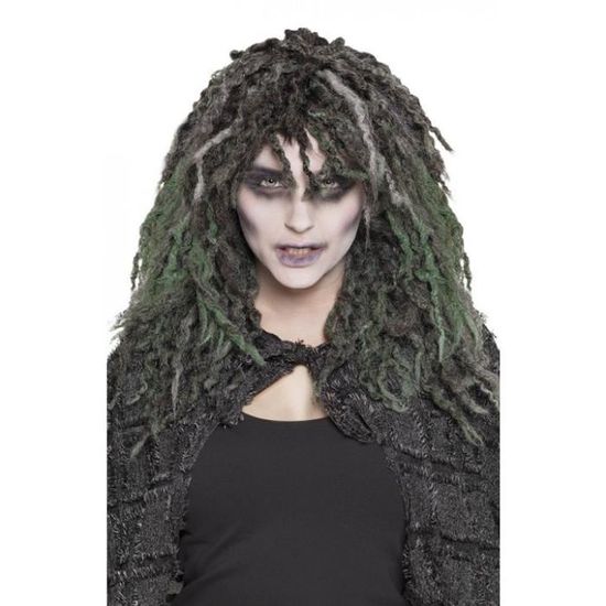 Perruque - Swamp Zombie Halloween - Cheveux Synthétiques Noirs Et Gris - Accessoire Déguisement