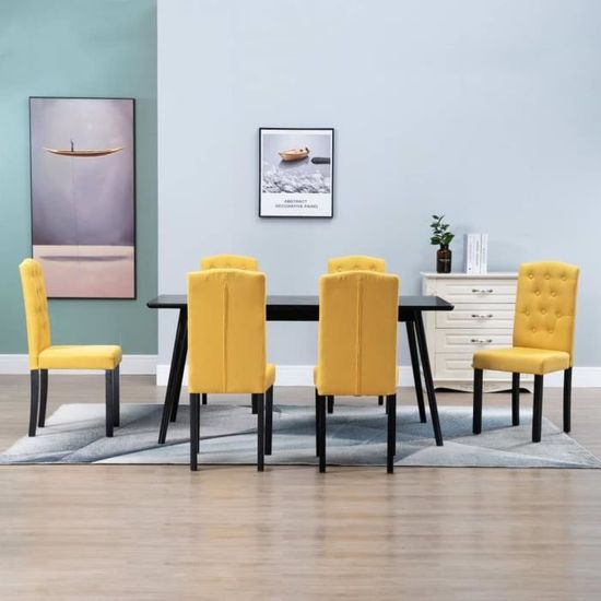 Meilleures Offres - 6 x Chaises de salle à manger Haut de gamme - Chaise à dîner - Jaune - Tissu |69780