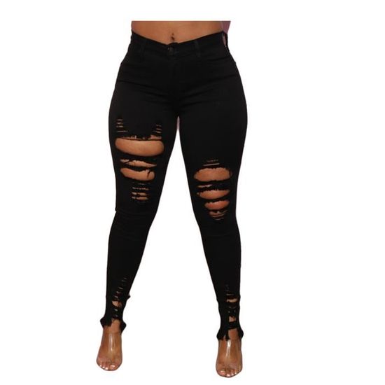 Femme Jeans D chir Trou Jean Skinny Slim Fit Stretch Denim