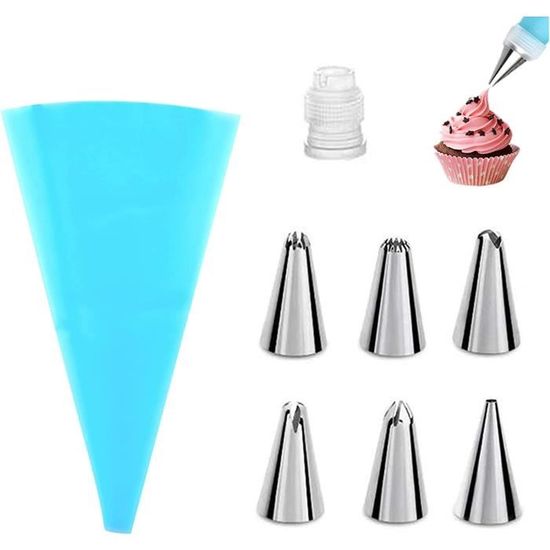 Kit Poche à Douille Pâtisserie 11 Pièces - 6 Douilles Inox, Poche Coton 35cm Réutilisable, Pour Gâteaux Et Cupcakes