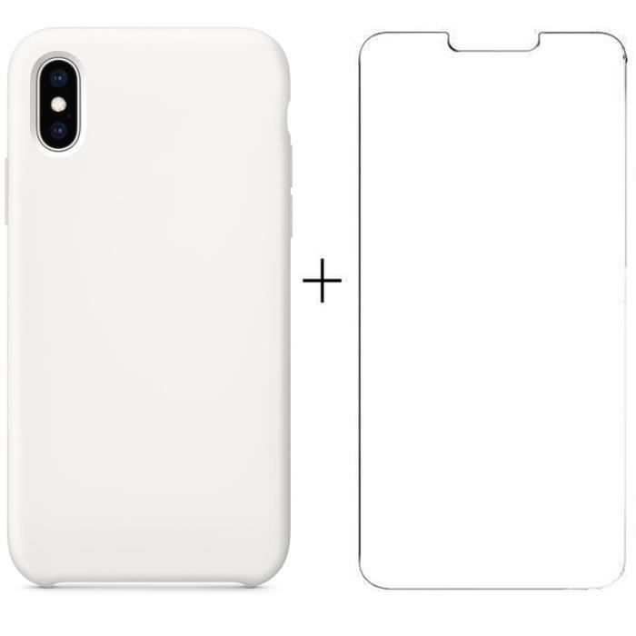 Coque en Silicone pour iPhone X - XS Blanc + Film Verre trempé pour iPhone X - XS - Yuan Yuan