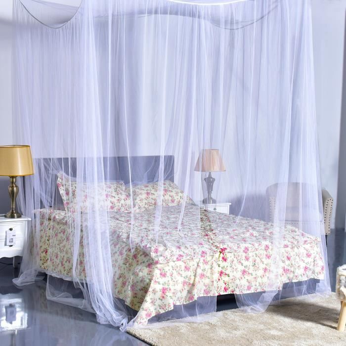 COSTWAY Moustiquaire de Lit Baldaquin pour Lit Double Protection des Insectes 220 x 200 x 210 CM Blanc