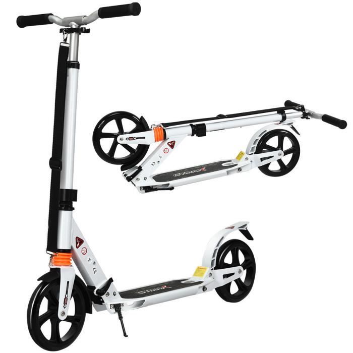 COSTWAY Trottinette Enfant 2 Roues avec Frein Pliable 3 Hauteures Ajustables en Alliage d'Aluminium Charge Max.100KG Blanc