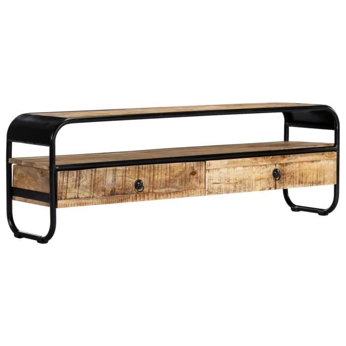 BOI® Meuble TV Marron et noir 120x30x40 cm Manguier massif brut