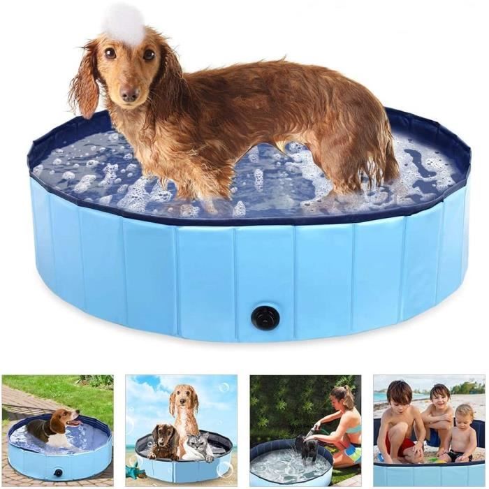 Piscine pour Chien Pliable, Baignoire Douche Bassin Jeu pour Chien-Chat-Animal Extérieur-Bleu (60*20CM)