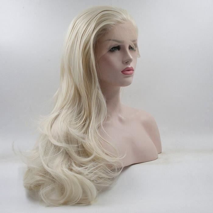 Naturel À La Recherche Blanc Blonde Dentelle Avant Perruques pour Cosplay Halloween Perruque Longue Ondulée Cheveux Synthétiques de