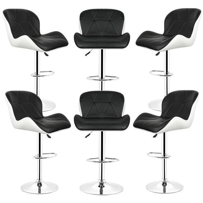 OUI-Chaise Tabouret de bar lot de 6 Noir Luxe en similicuir Rotation à 360° Hauteur réglable