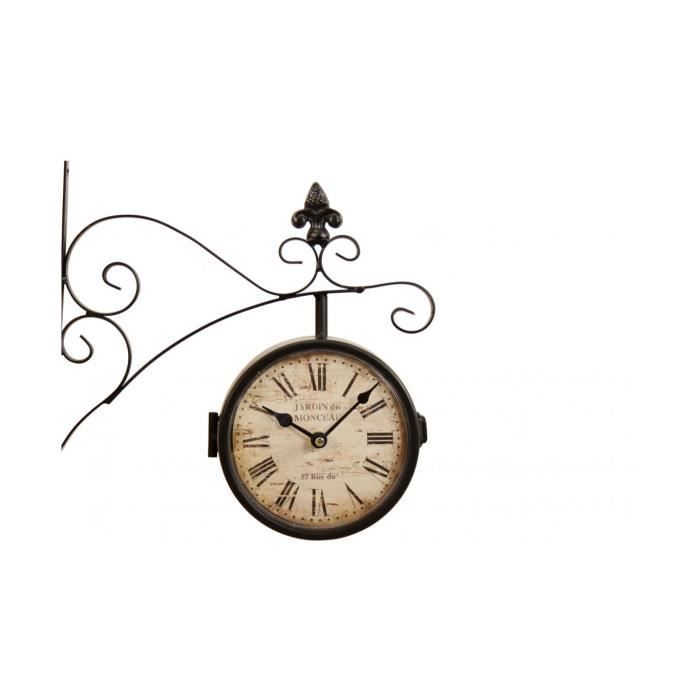 Horloge De Gare Ancienne Double Face Jardin De Monceau 16cm - Fer Forgé - Blanc - Décoration D'autrefois