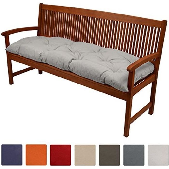 Beautissu Coussin banc Flair BK 150x50x10cm - Gris clair - Coussin pour banc de jardin, terrasse, balcon, balancelle