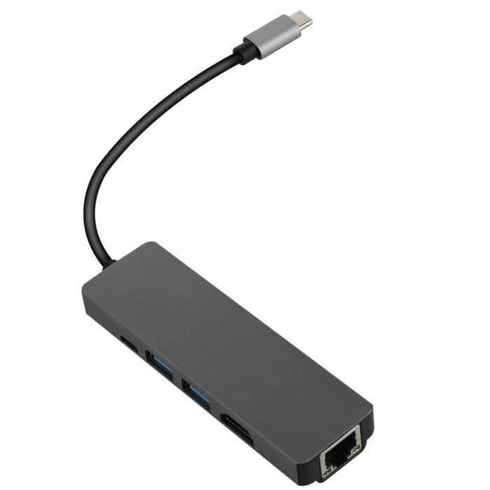 Adaptateur Ethernet 5in1 USB-Type C Vers Gigabit Ethernet Hub 4K VGA USB3.0 PD