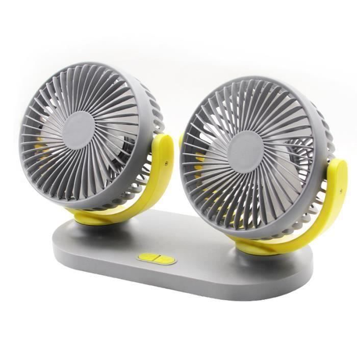 Ventilateur USB Double Tête Ventilateurs Rotation 360° 180° Réglable 3 Vitesses pour Voiture-Tableau-Bureau-Chambre-Pêche-Voyage