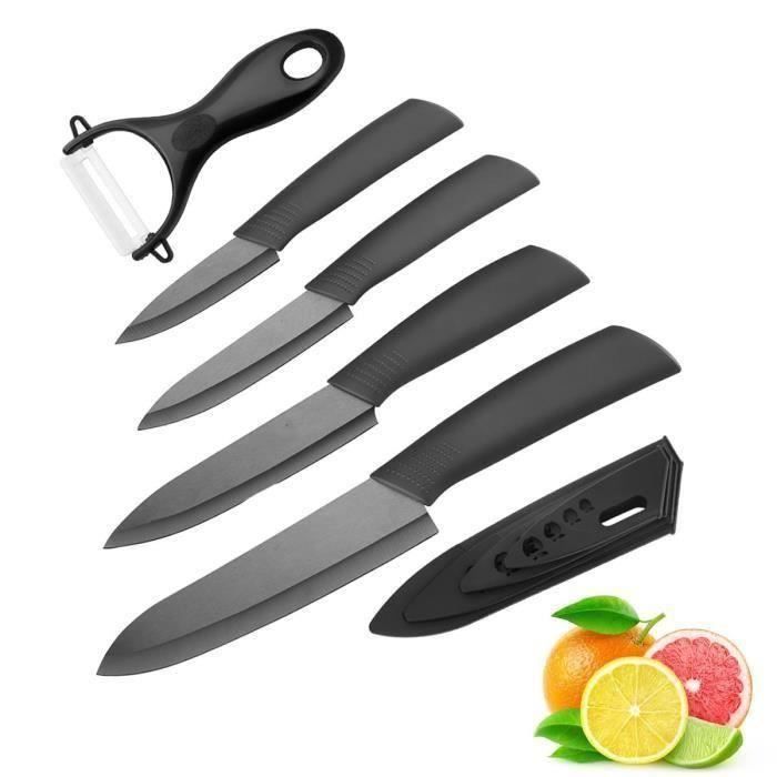 5pcs-Set Couteau en céramique , Ensembles de couteaux de cuisine Couteaux chef pour Couper Fruits Légumes Viande Noir PC536