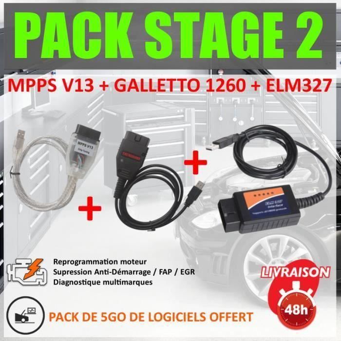 PACK REPROGRAMMATION CALCULATEUR - STAGE 2 - MPPS V13 - GALLETTO - ELM 327 USB