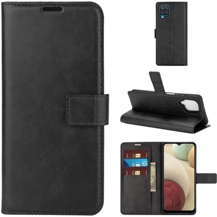 Étui Coque Samsung Galaxy A12 Manchon de protection de haute qualité Avec fente pour carte et poche à monnaie - Noir