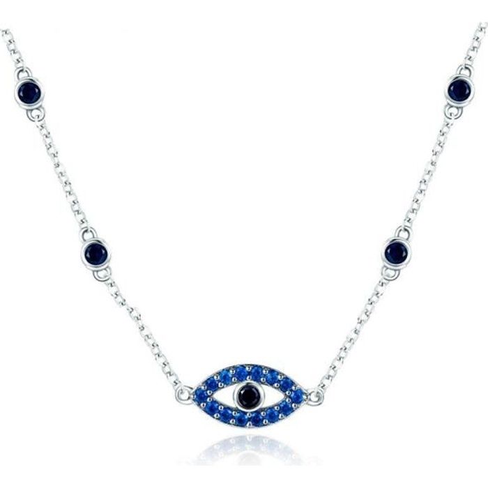 Collier Oeil orné de Cristal de Swarovski Bleu et Argent 925 -   - Blue Pearls 8091