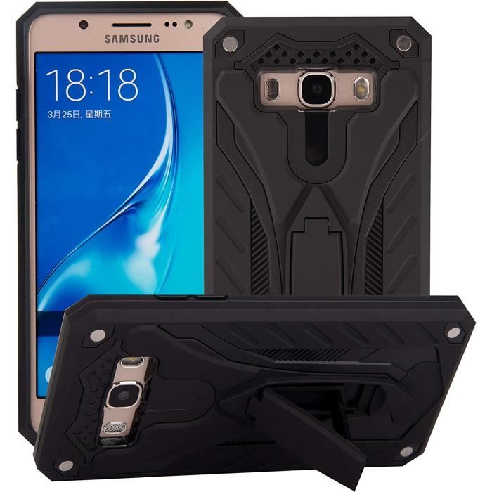 Coque Samsung Galaxy J5 2016 [avec HD Verre Trempé] Double Couche Multi-Fonctionnel Robuste Armor Support Protection éNoir