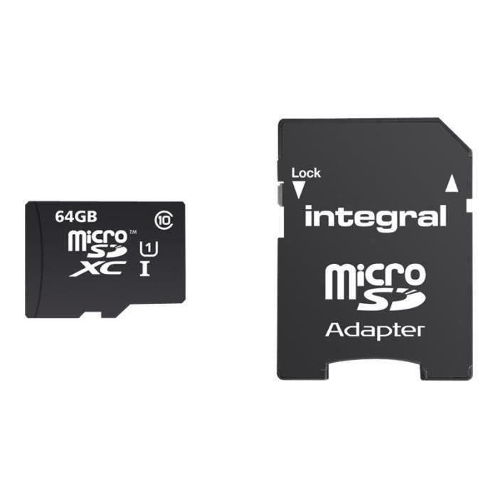 INTEGRAL Smartphone and Tablet - Carte mémoire flash (adaptateur microSDXC vers SD inclus(e)) - 64 Go - Class 10 - microSDXC UHS-I