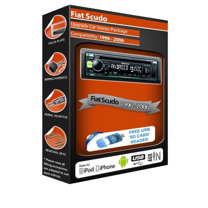 Fiat Scudo car stereo radio, Kenwood CD MP3 Player with Front USB AUX In