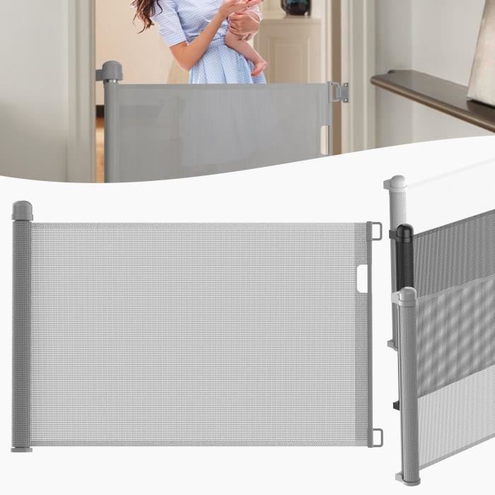 LZQ Barrière de sécurité pour porte d'escalier - Pour bébés et animaux domestiques - 0-150 cm - Hauteur : 87 cm - Gris