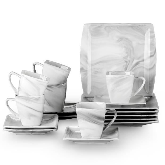 Service de Table 18 pièces en porcelaine - Gris - Malacasa Série Blance